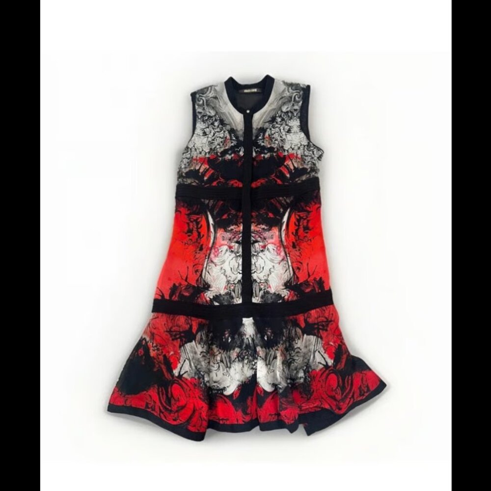 Roberto Cavalli silk button front Dress Red Black White IT Size: 42 sleeveless